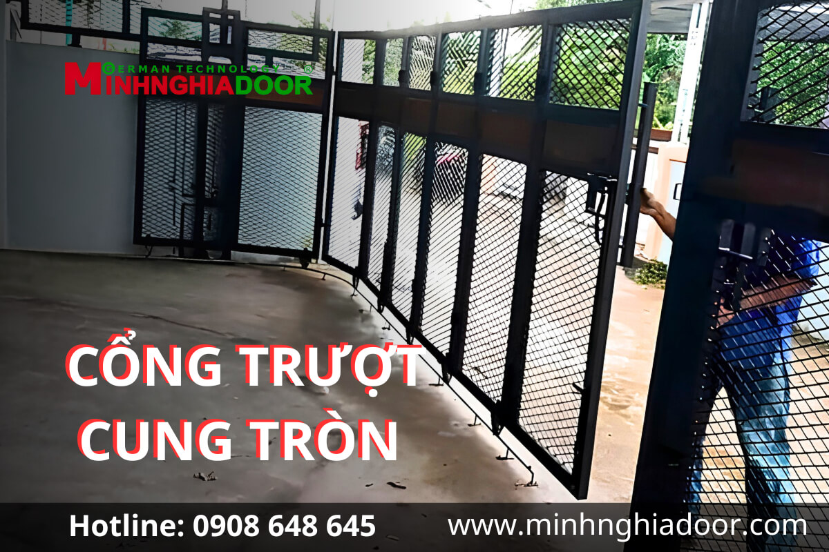 Cổng trượt cung tròn 6 Cổng trượt cung tròn tự động được thiết kế phù hợp với mặt bằng có đường cong.