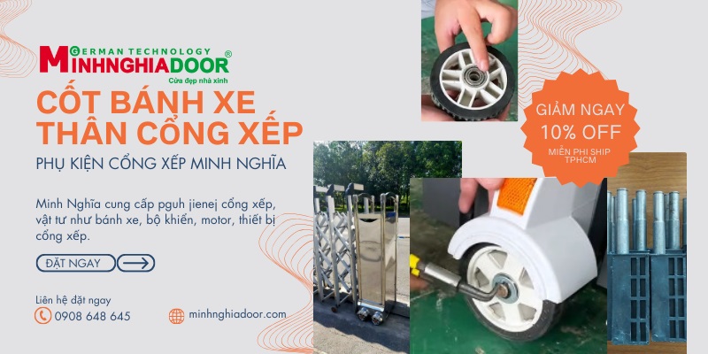 Cốt bánh xe cổng xếp có phe cài