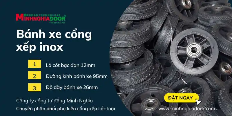 bánh xe cổng xếp inox