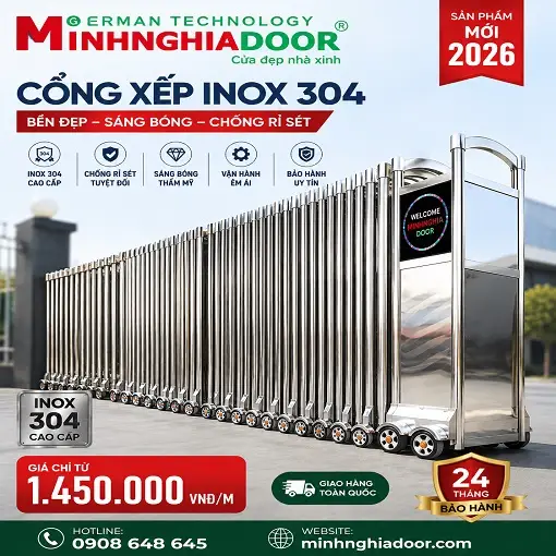 Cổng xếp inox giá rẻ 5 Cổng xếp inox 304 tự động