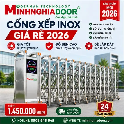 Cổng xếp inox giá rẻ 1 Cổng xếp inox giá rẻ 2026