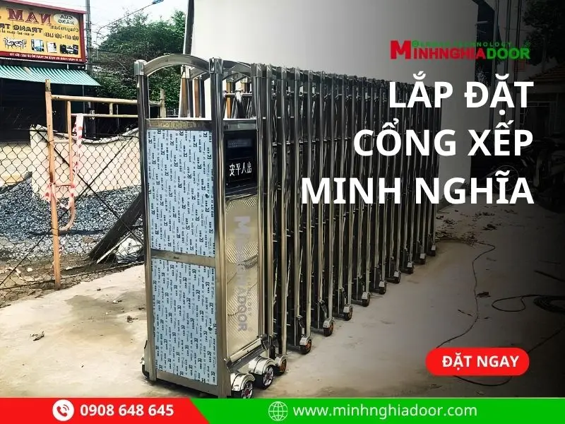 Lắp đặt cổng xếp inox tự động Lắp đặt cổng xếp inox tự động