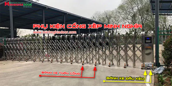 phụ kiện bánh xe cổng xếp inox tự động