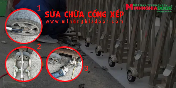 sửa chữa bánh xe cổng xếp tự động