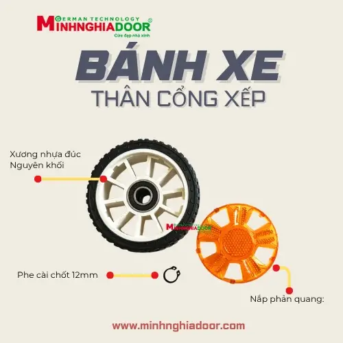 Bánh xe thân cổng xếp lỗ12mm