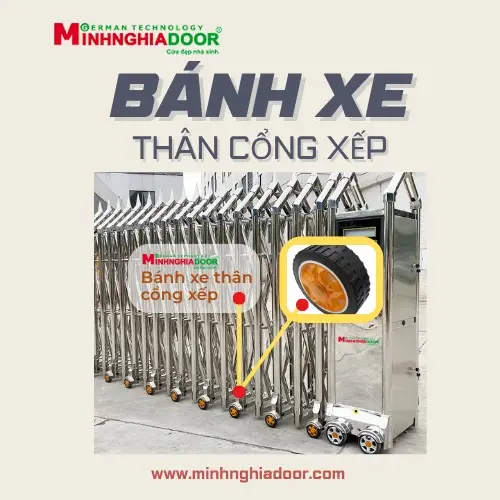 cách lắp đặt bánh xe thân cổng xếp