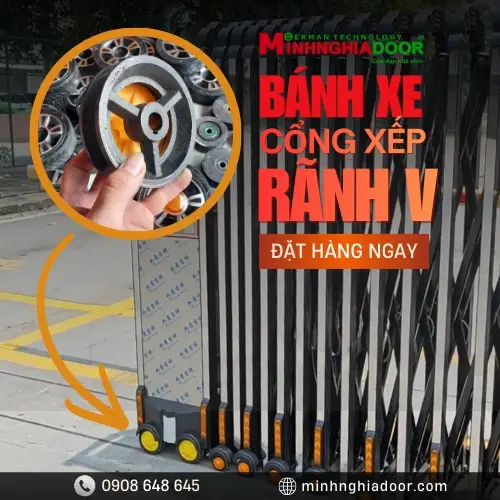 Bánh xe cổng xếp đúc sắt
