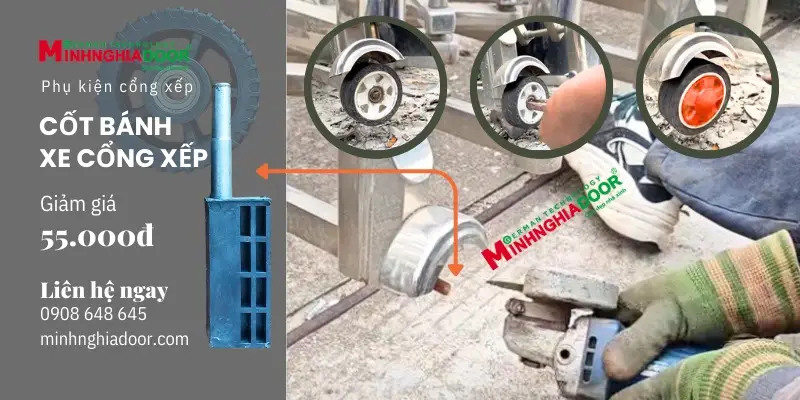 cách tháo bánh xe cổng xếp
