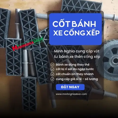 Cốt bánh xe cổng xếp thân cổng 8 mua trục cốt bánh xe cổng xếp