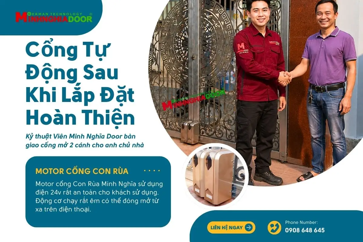 Cổng tự động sau khi lắp đặt hoàn thiện Cổng tự động sau khi lắp đặt hoàn thiện