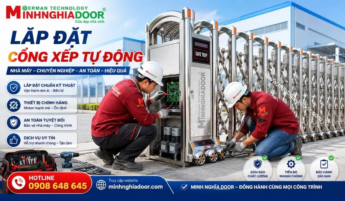 Lắp đặt cổng xếp tự động nhà máy