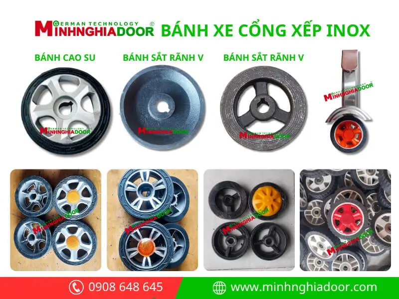 Bánh xe cổng xếp điện inox Minh Nghĩa