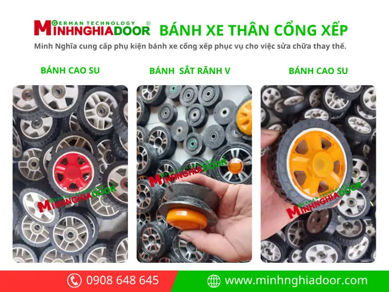Bánh xe thân cổng xếp lỗ cốt 12mm