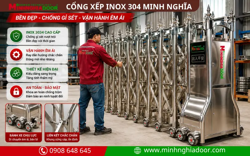 Cổng xếp inox 304 Minh Nghĩa Cổng xếp inox 304 Minh Nghĩa
