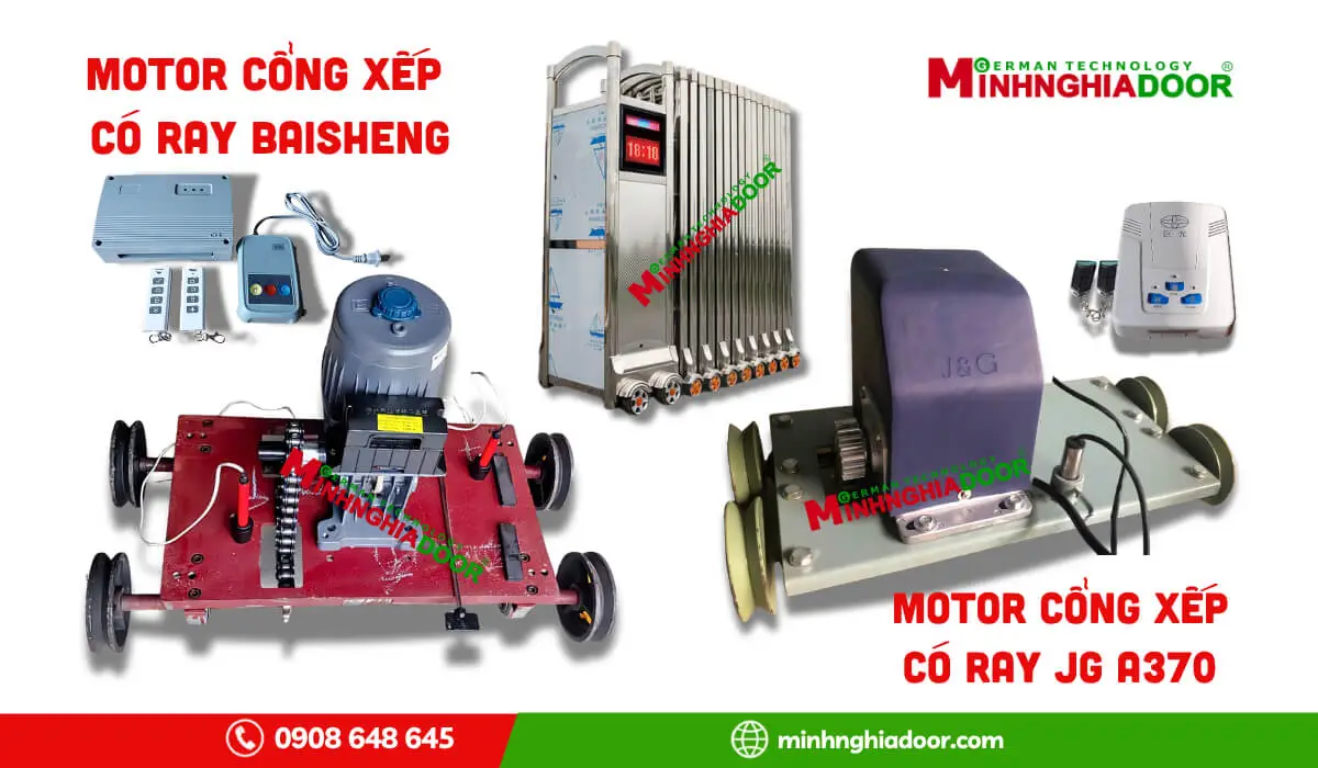 Motor cổng xếp Baisheng có ray giữa Motor cổng xếp Baisheng có ray giữa