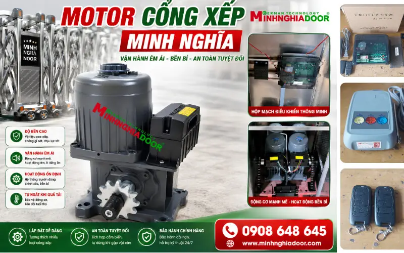 Motor cổng xếp Minh Nghĩa Motor cổng xếp Minh Nghĩa tự động