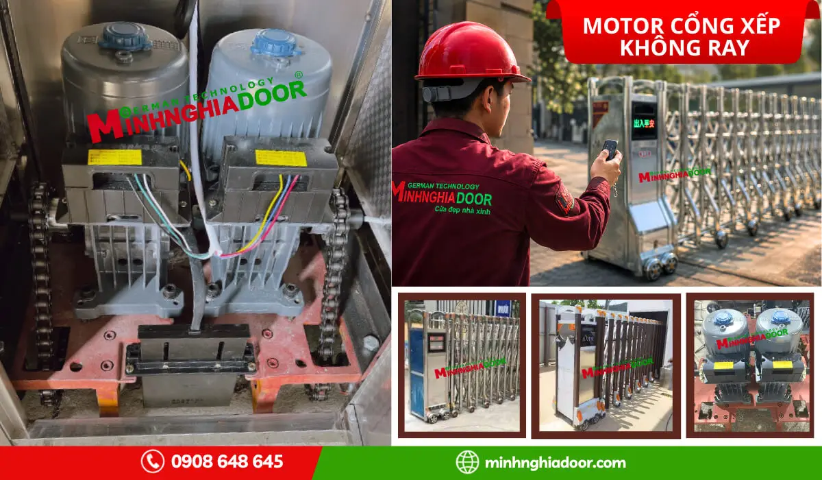 Motor cửa cổng xếp chạy nam châm từ Motor cổng xếp không đường ray giữa